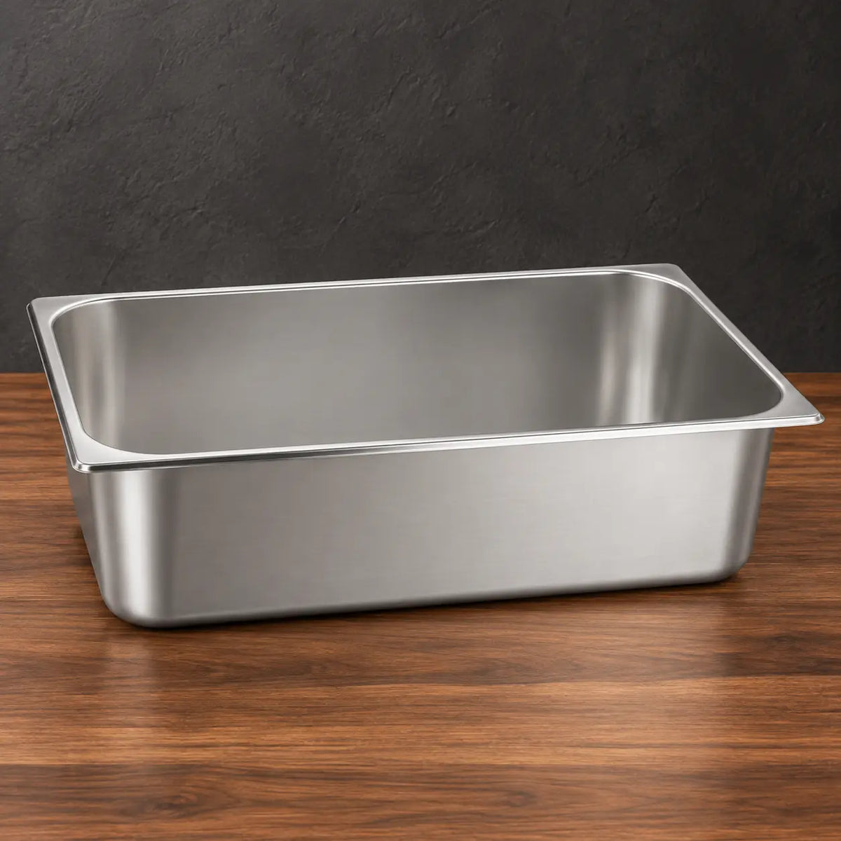 American Style 1/1 stainless steel Gastronorm pan shown from an angled front view