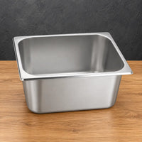 American Style 1/2 stainless steel Gastronorm pan shown from an angled front view