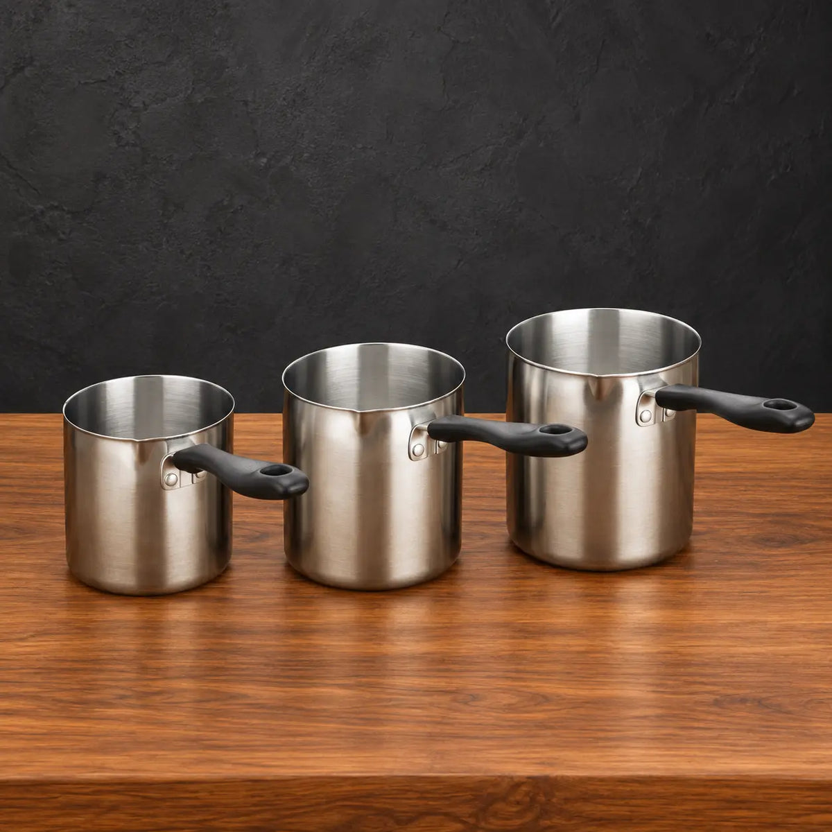 Bakelite-handle milk cups in standard and thickened configurations