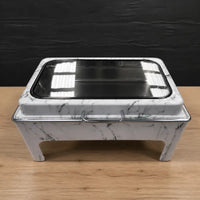 Decorative High-Leg Rectangular Chafer with Three Pan Layouts