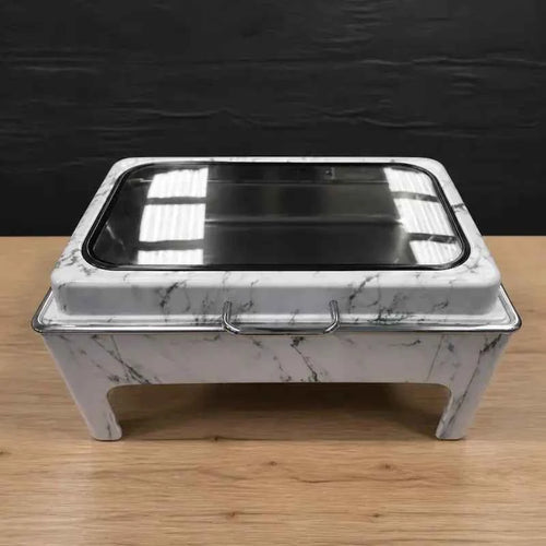 Decorative High-Leg Rectangular Chafer with Three Pan Layouts