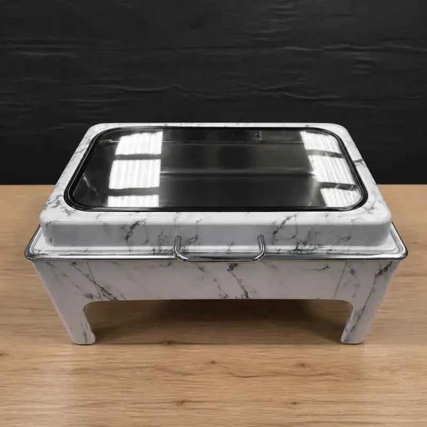Decorative High-Leg Rectangular Chafer with Three Pan Layouts
