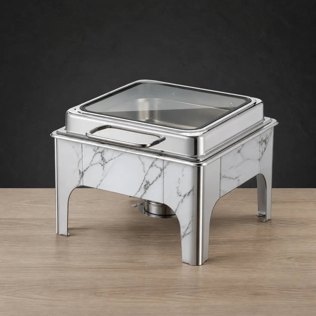 Decorative Square High-Leg Chafer with Single or Double Pan