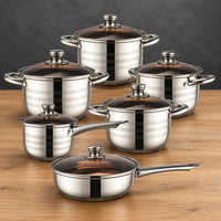 European-style 201 stainless steel cookware set with glass lids