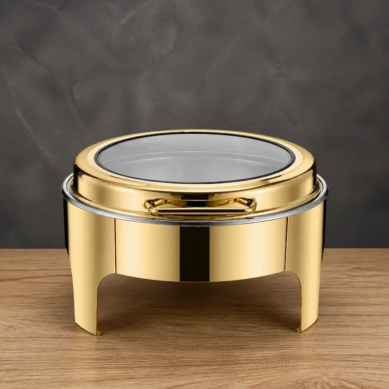 Full-Gold 8L Round Buffet Chafer with Slow-Close Viewing Lid