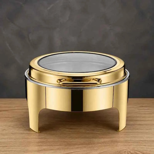 Full-Gold 8L Round Buffet Chafer with Slow-Close Viewing Lid