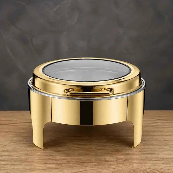 Full-Gold 8L Round Buffet Chafer with Slow-Close Viewing Lid
