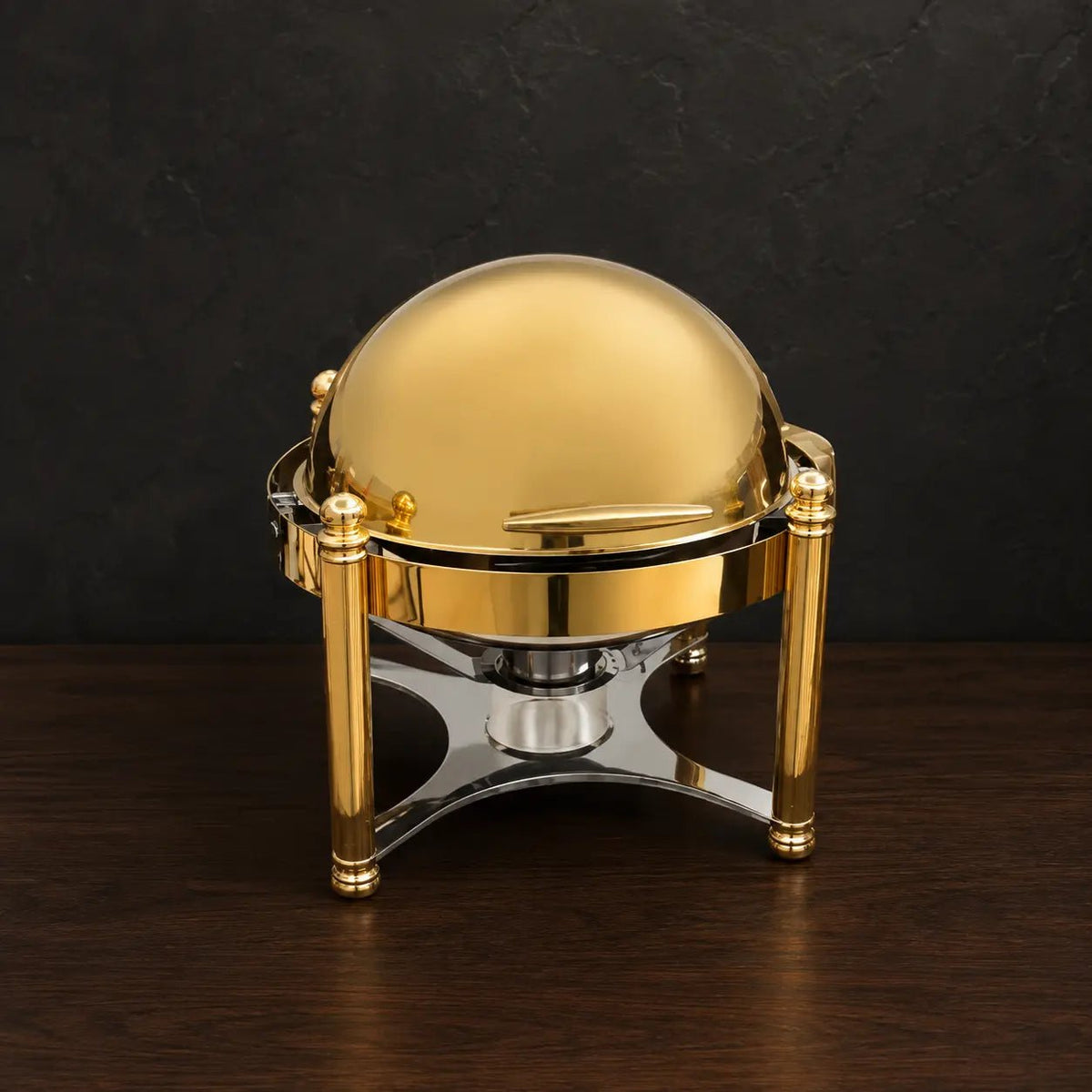 Full-Gold Round Roman-Column Chafer with Solid Dome Lid - HUFA Kitchenware