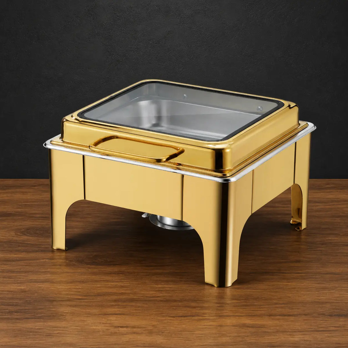 Full-Gold Square High-Leg Chafer with Slow-Close Viewing Lid