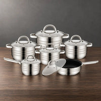 Glossy Silver 12-Piece Thickened Double-Bottom Cookware Set - HUFA Kitchenware