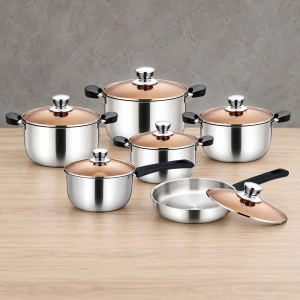 Gold-Accent 12-Piece Cookware Set with 3L Kettle