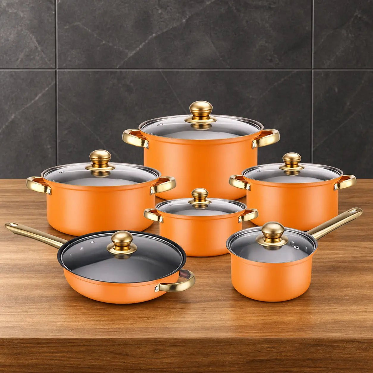 Gold-Accent 12-Piece Magnetic Stainless Steel Cookware Set - HUFA Kitchenware
