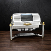 Gold-Accent Roman-Column Rectangular Chafer with Viewing Lid