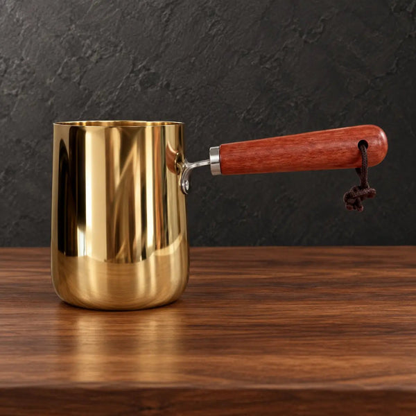 Gold Stainless Steel Milk Cups with Wooden Handles - HUFA Kitchenware