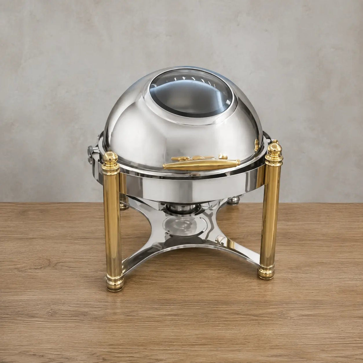 Half-Gold Round Chafer with Roman Columns and Viewing Window - HUFA Kitchenware