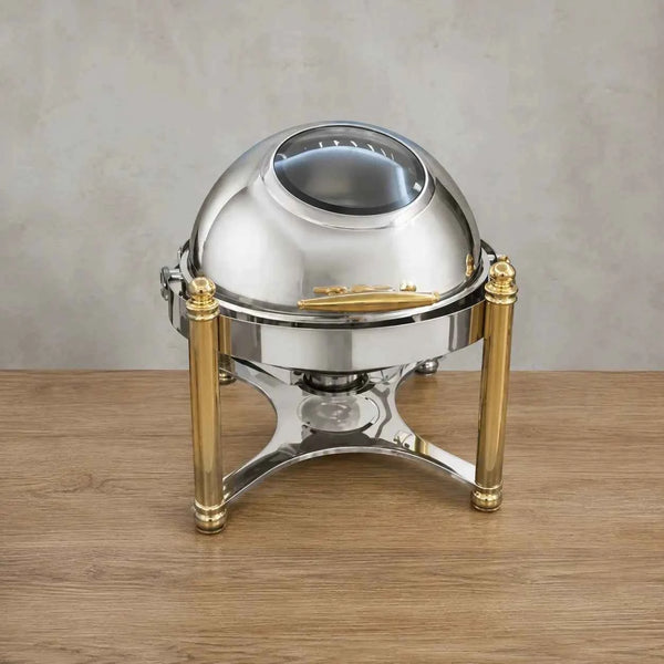 Half-Gold Round Chafer with Roman Columns and Viewing Window