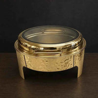 Round 6.8L Gold-Finish Chafing Dish with Windowed Lid - HUFA Kitchenware