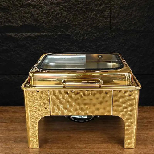 6.8L Square Gold-Finish Buffet Chafer with Viewing Window