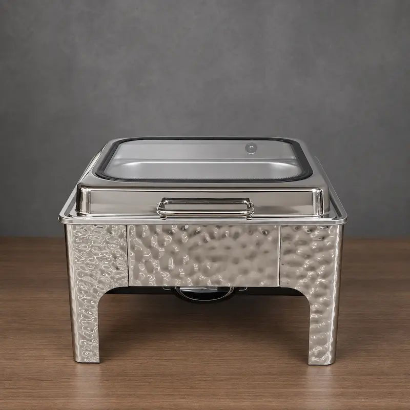 6.8L Square Type 201 Stainless Steel Chafer with Viewing Lid - HUFA Kitchenware