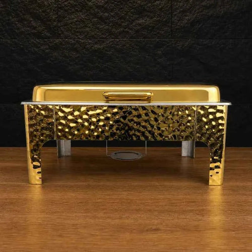 9L Rectangular Gold-Finish Chafing Dish with Large Viewing Window