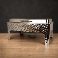 9L Rectangular Silver-Finish Chafing Dish with Textured Frame - HUFA Kitchenware