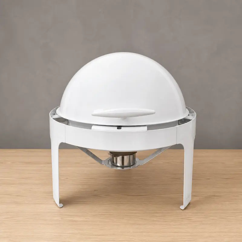 Black or White Round Roll-Top Chafer with Solid Dome Lid and Two Pan Layouts