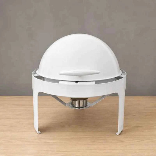 Black or White Round Roll-Top Chafer with Single or Dual Pans
