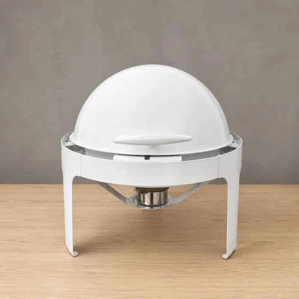 Black or White Round Roll-Top Chafer with Single or Dual Pans