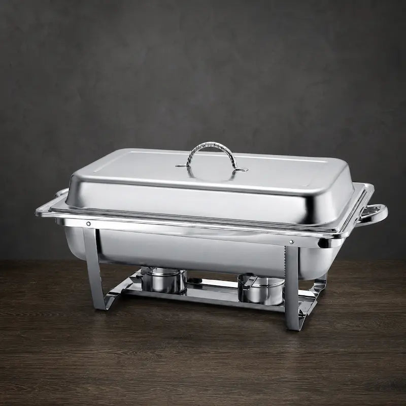 Classic Silver Foldable Rectangular Chafer with 9L or Two 4L Food Pans