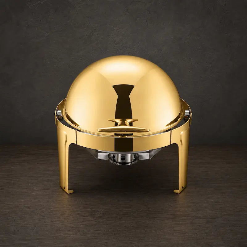 Full-Gold 6.8L Round Roll-Top Chafing Dish with Solid Full-Flip Dome Lid
