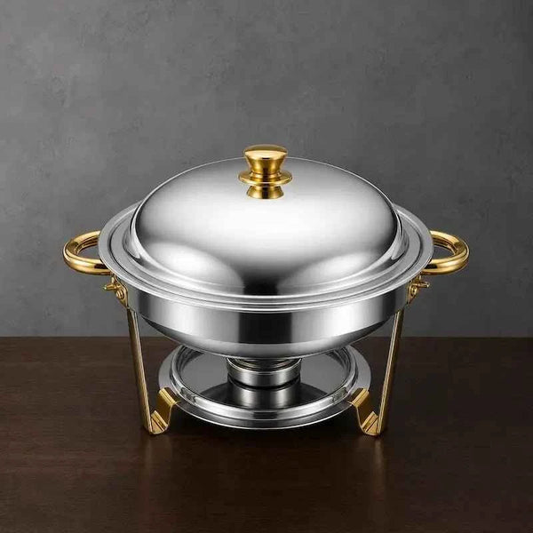 Half-Gold Round Buffet Chafer with 5L and 6L Capacity Options