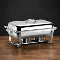 Low-Profile Silver Foldable Buffet Chafer with 9L or Dual 4L Pan Layouts