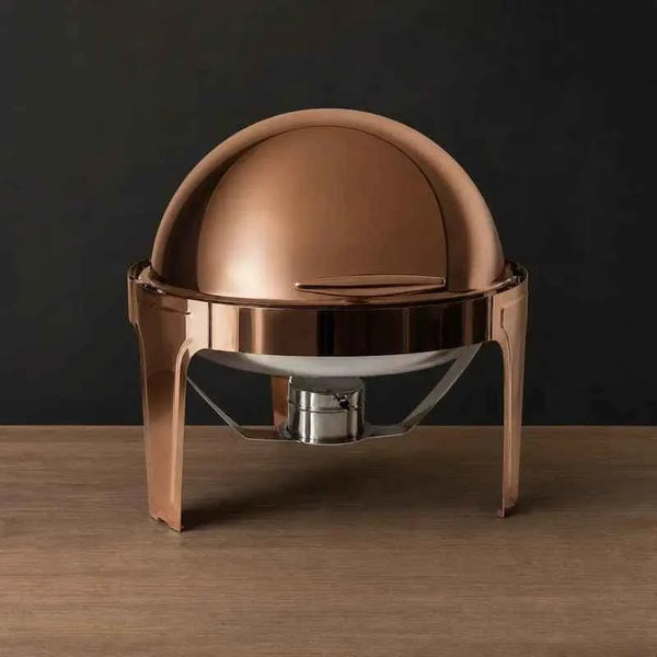 Rose-Gold Round Solid-Lid Chafer with Single or Dual Pan Layouts