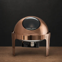 Rose-Gold Round Viewing-Window Chafer with Single or Dual Food Pans