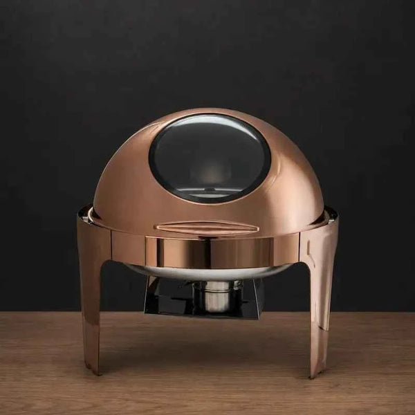 Rose-Gold Round Window-Lid Chafer with Single or Dual Pans