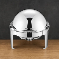 Round Silver 6.8L Roll-Top Chafing Dish with Solid Full-Flip Dome Lid