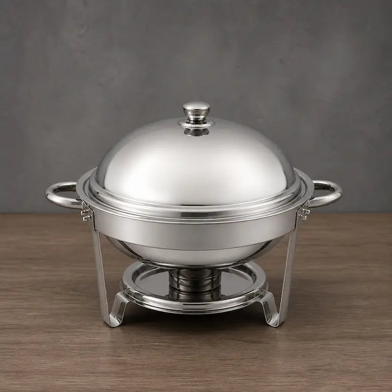 Round Stainless Steel Buffet Chafer with 5L and 6L Capacity Options
