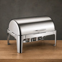 Polished Silver 11L Rectangular Roll-Top Chafing Dish with Solid Lid