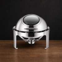 Polished Silver 6.8L Round Roll-Top Chafing Dish with Clear Viewing Window