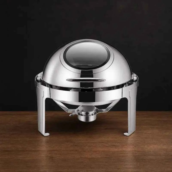 Polished Silver 6.8L Round Chafer with Clear Viewing Lid