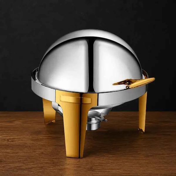 Two-Tone 6.8L Round Roll-Top Chafer with Solid Dome Lid