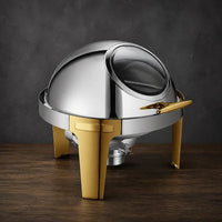 Two-Tone Silver and Gold 6.8L Round Buffet Chafer with Viewing Lid