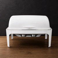 White Rectangular Solid-Lid Buffet Chafer with Straight-Leg Frame