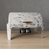 Wood-Grain or Marble-Grain Rectangular Solid-Lid Chafer with Three Pan Layouts