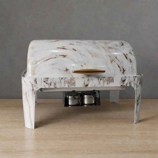 Patterned Rectangular Solid-Lid Chafer with Three Pan Layouts