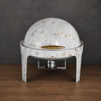 Wood-Grain or Marble-Grain Round Roll-Top Chafer with Single or Dual Pans