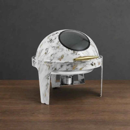 Decorative Marble or Wood Round Chafer with Viewing Window