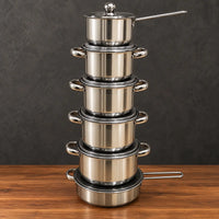 12-piece 201 stainless steel cookware set with 18 cm milk pot and 28 cm frying pan