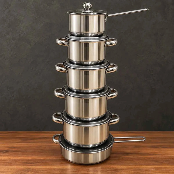 Milk Pot and Frying Pan 12-Piece Stainless Steel Cookware Set