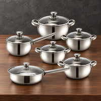 rounded pearl-style 201 stainless steel cookware set with glass lids